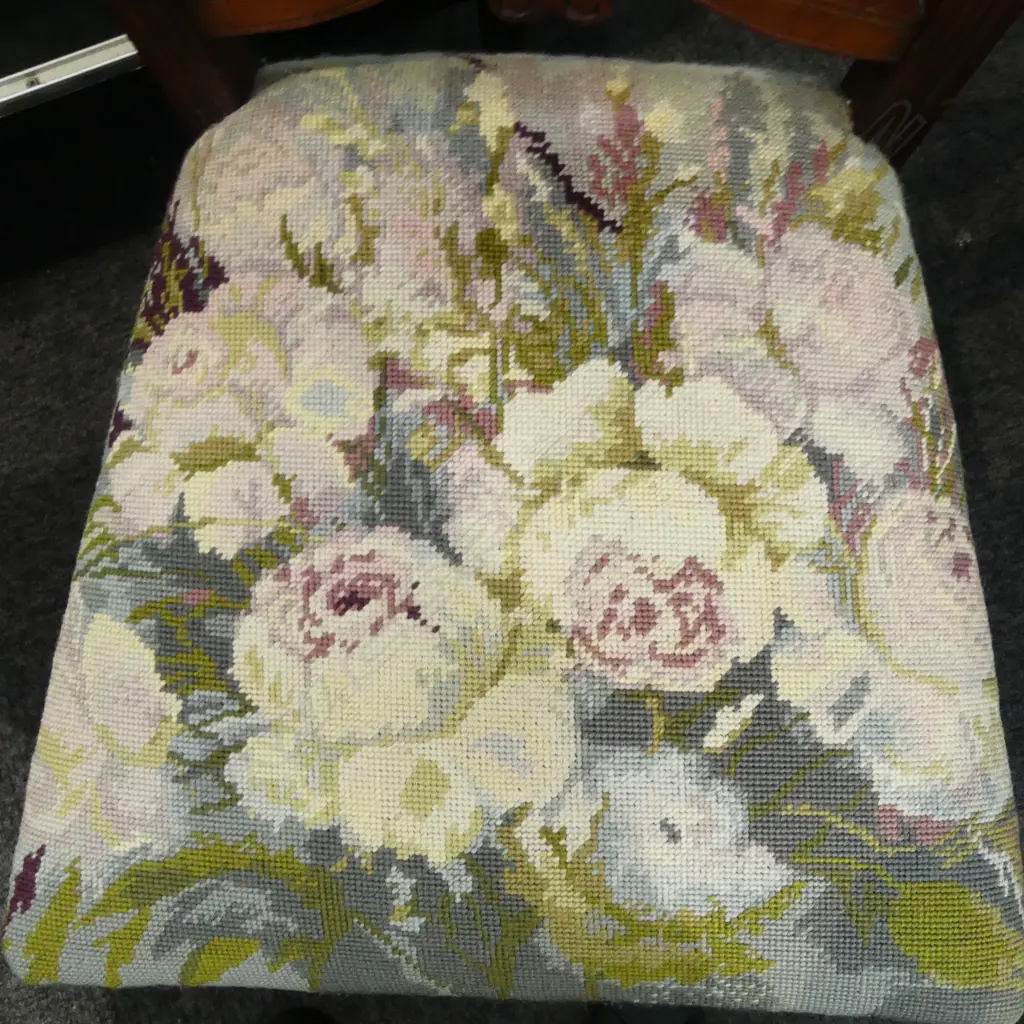 ART NOUVEAU CHAIR CARVED WOOD & EMBROIDERED SEAT. H.900mm Image 1++