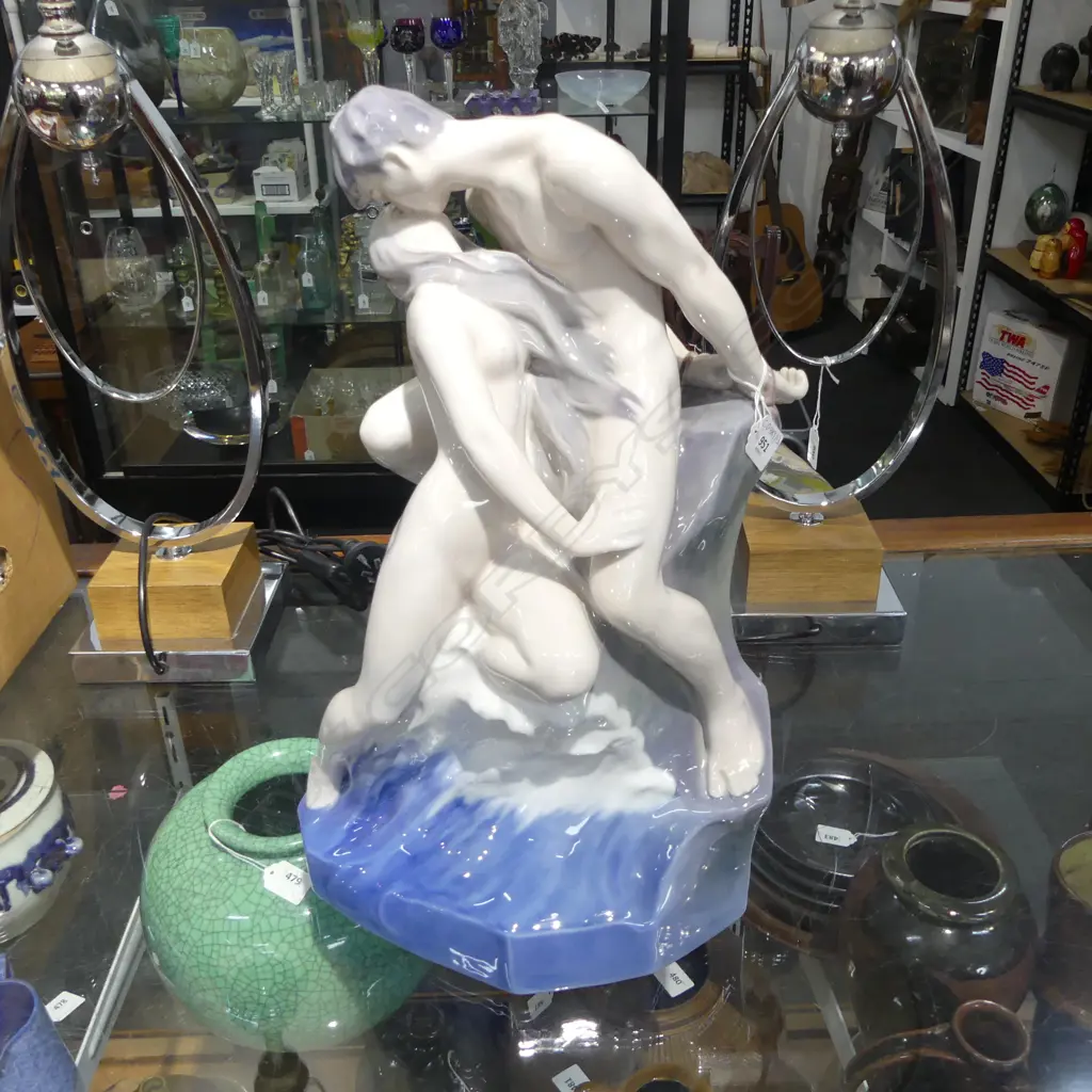 LARGE ROYAL COPENHAGEN 'WAVE AND ROCK (THE KISS)' FIGURE GROUP, BY THEODOR LUNDBERG, Model No.1132, H.460mm Image 1++