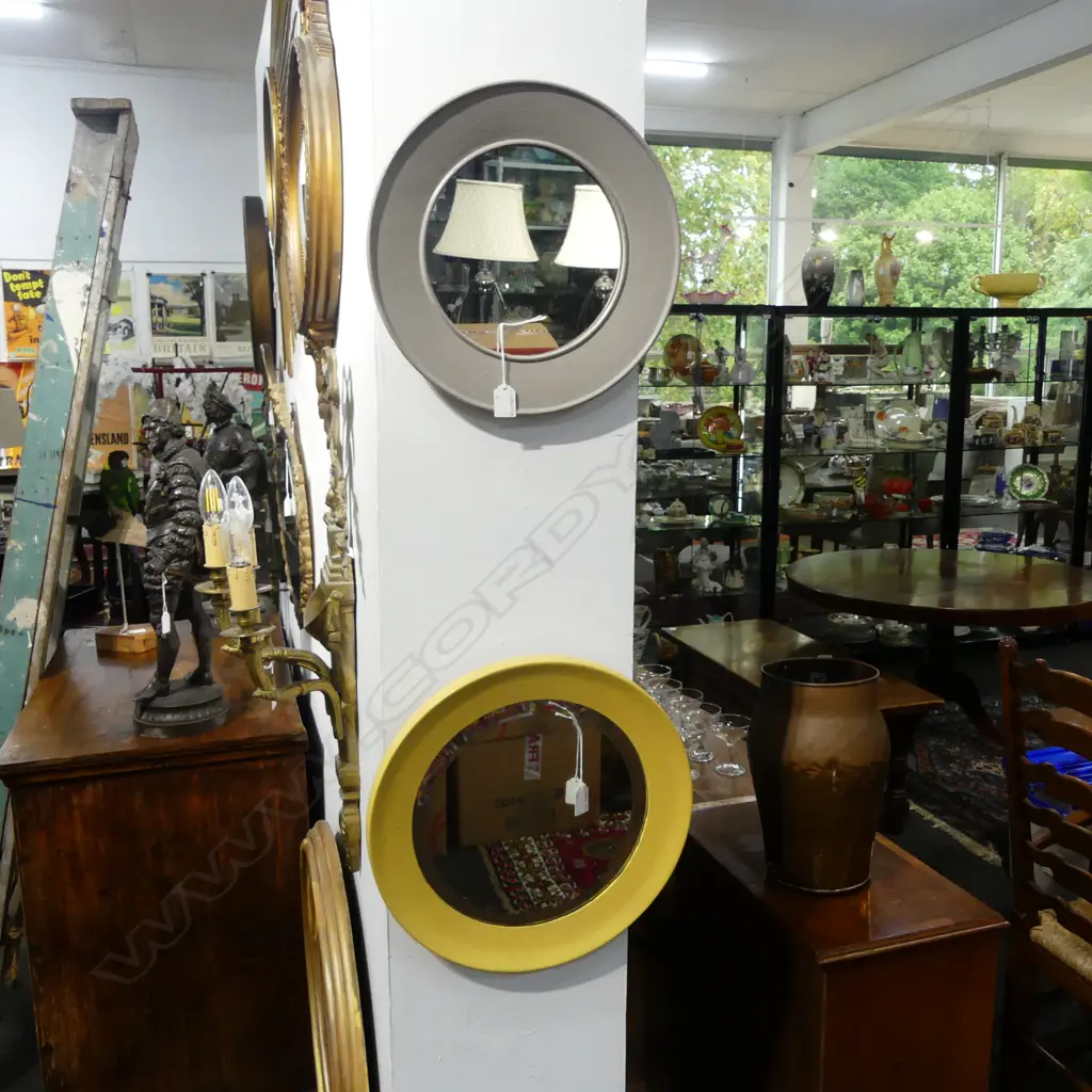 TWO VINTAGE CHALK PAINTED MIRRORS 370mm and 280mm Image 1++
