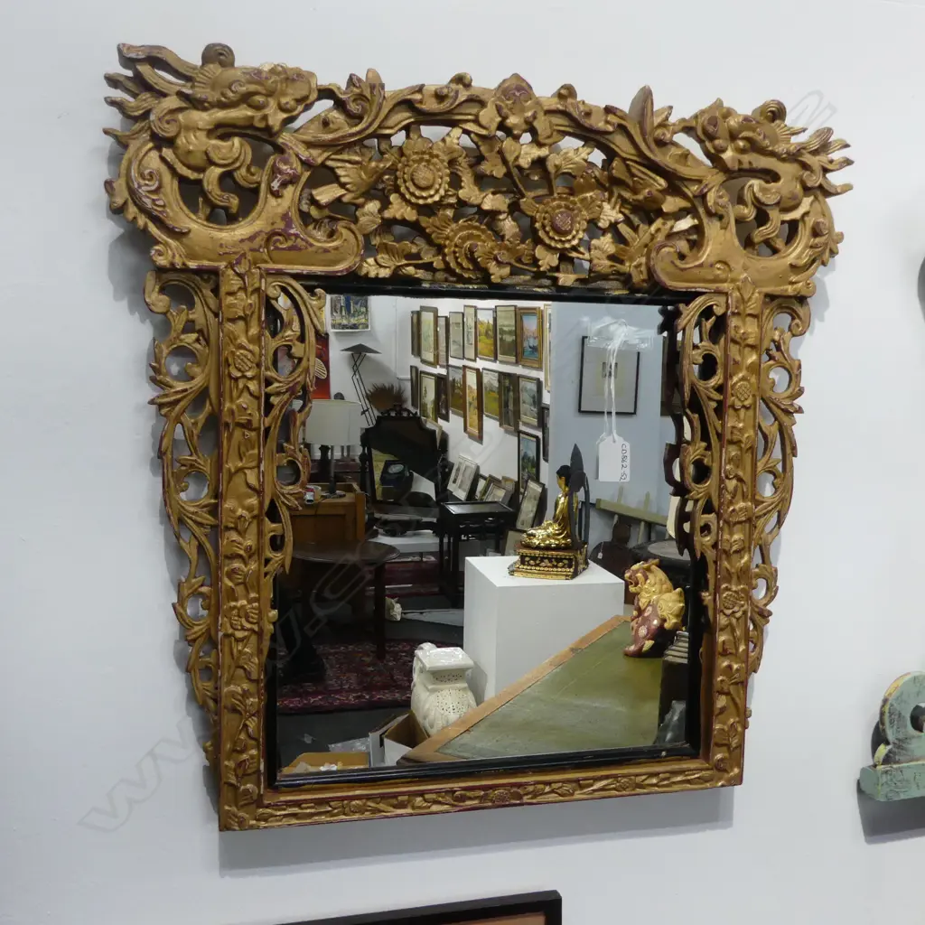 CHINESE CARVED PAINTED MIRROR 580 x 560mm Image 1++