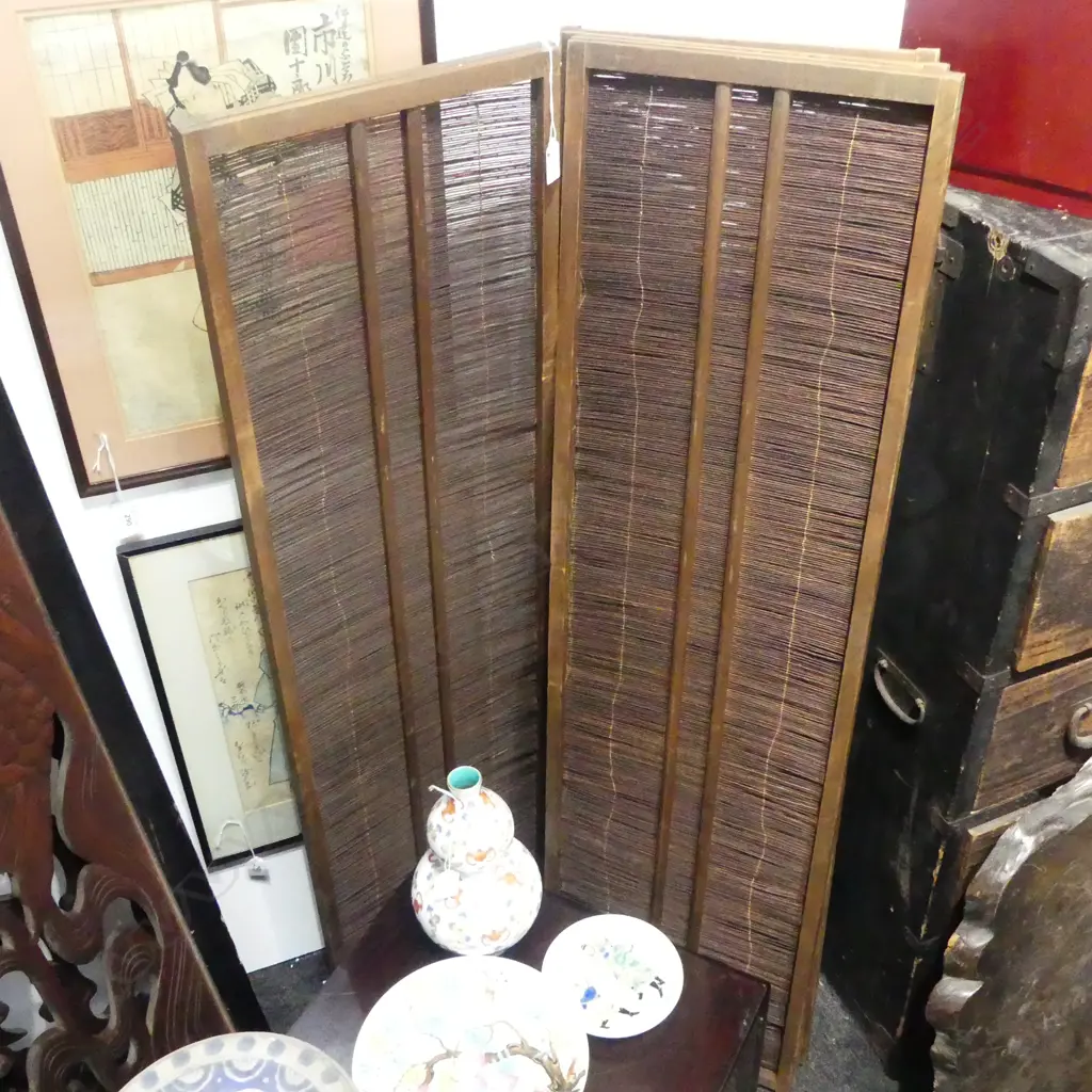 VINTAGE JAPANESE 4 long FINE CANE PANELS in wooden frames L.1160mm Image 1++