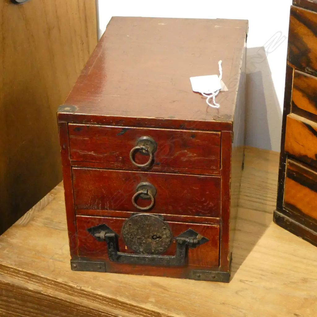 VINTAGE JAPANESE SMALL SAFE BOX W 3 drawers L.235mm Image 1++