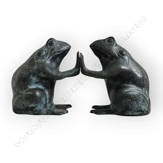 PATINATED BRONZE FROG BOOKENDS (PAIR) - VERY HEAVY  - 170x150x100mm