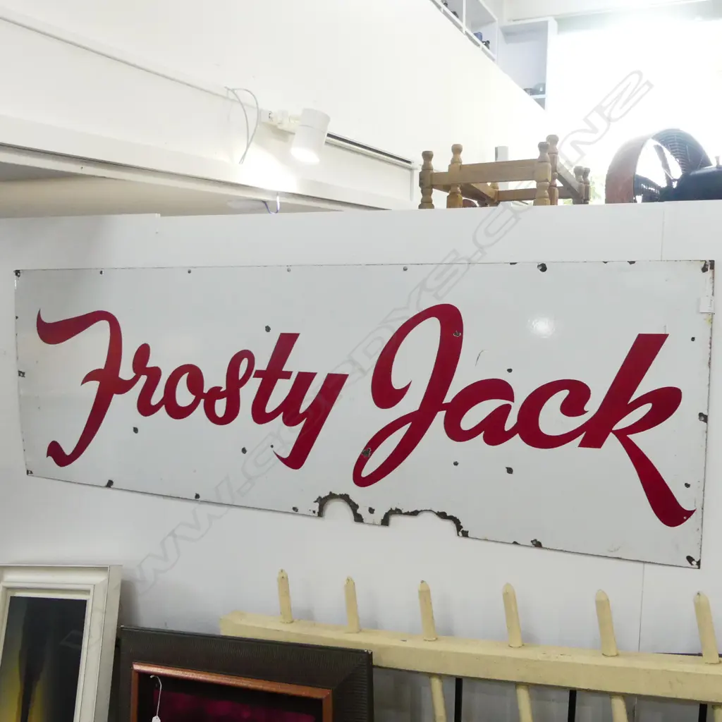 Vintage large Frosty Jack enamel-on-steel sign 1820mm x 610mm with two cut-outs Image 1++