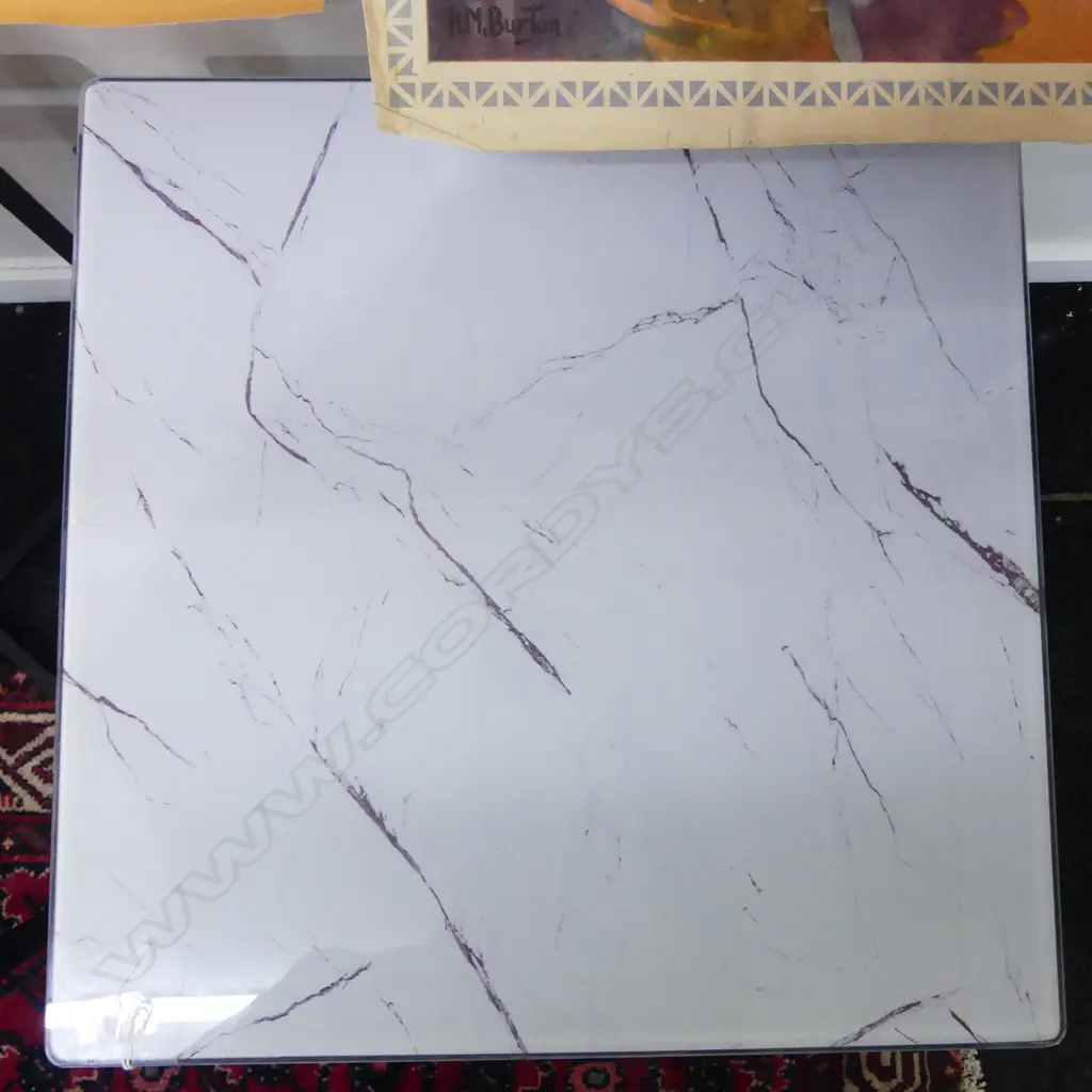 PR MODERN 'MARBLE' GLASS TOP SIDE TABLES 450x450x500mm Image 1++