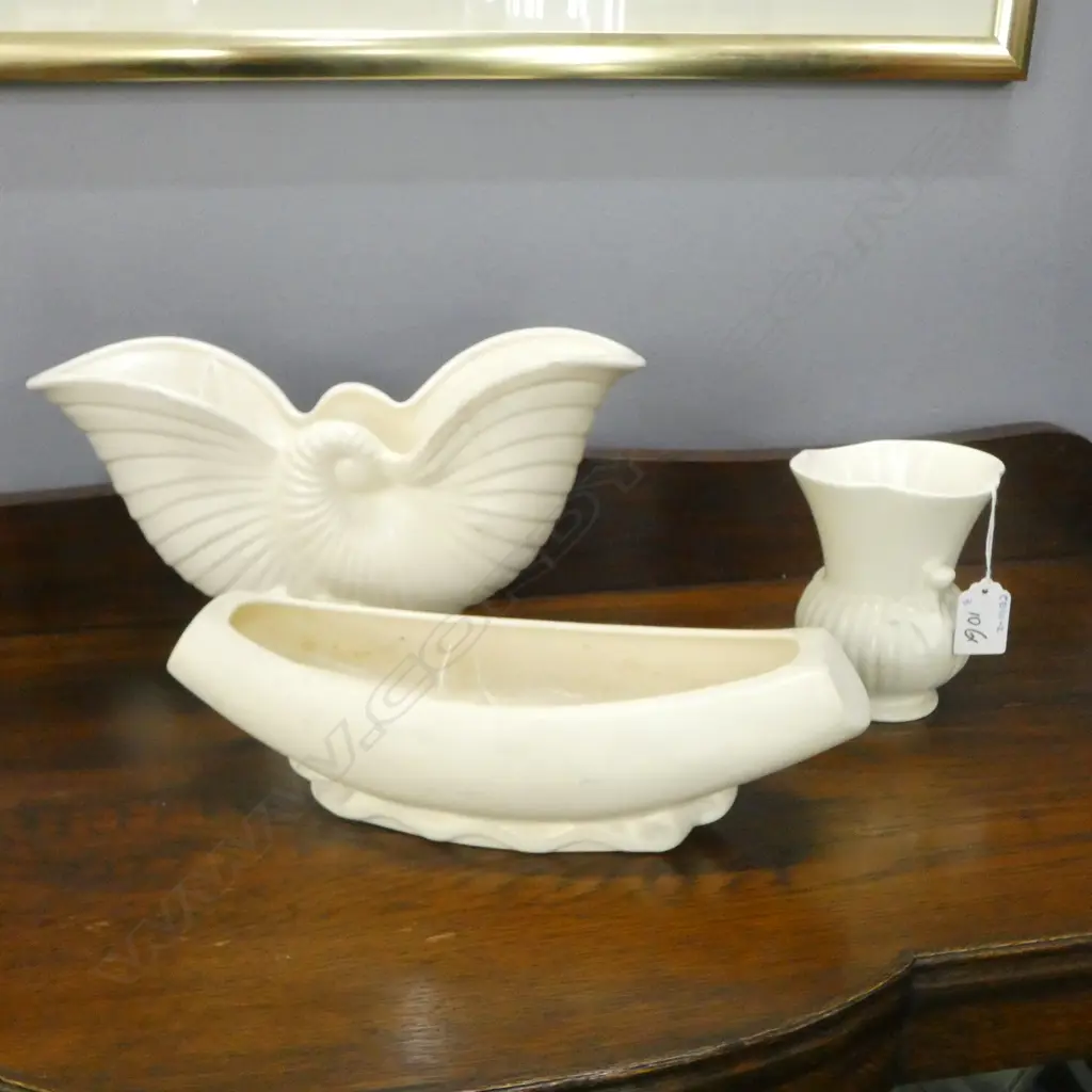 CROWN LYNN NAUTILUS VASE, CROWN LYNN TROUGH '801' & CROWN DEVON VASE Image 1++
