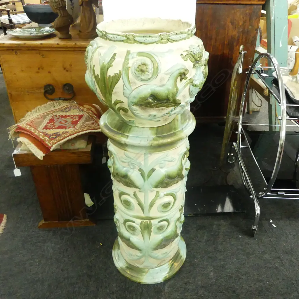 EDWARDIAN JARDINEER CRACKED ON  MATCHING STAND H930MM Image 1++
