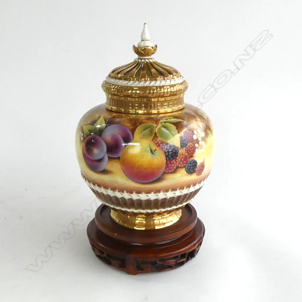 MODERN ROYAL WORCESTER HANDPAINTED LIDDED POTPOURRI ON STAND, by J. BOWMAN, H.315mm Image 1++