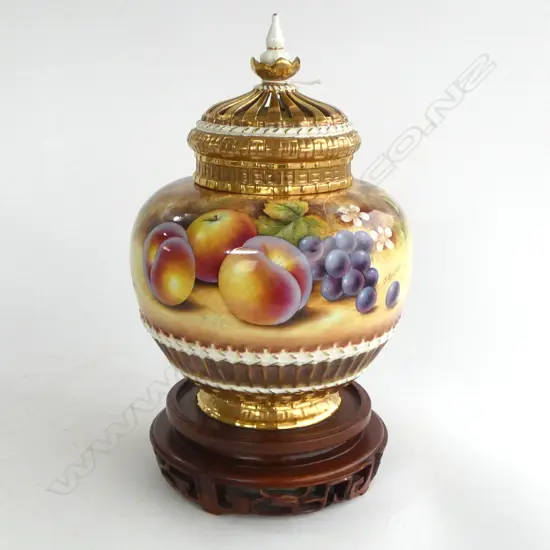 MODERN ROYAL WORCESTER HANDPAINTED LIDDED POTPOURRI ON STAND, by J. BOWMAN, H.315mm