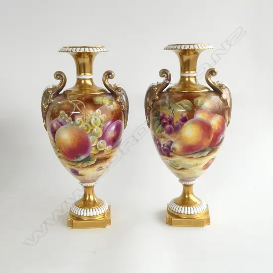 PR MODERN ROYAL WORCESTER HANDPAINTED URNS, SIGNED BY S. WOOD H.315mm