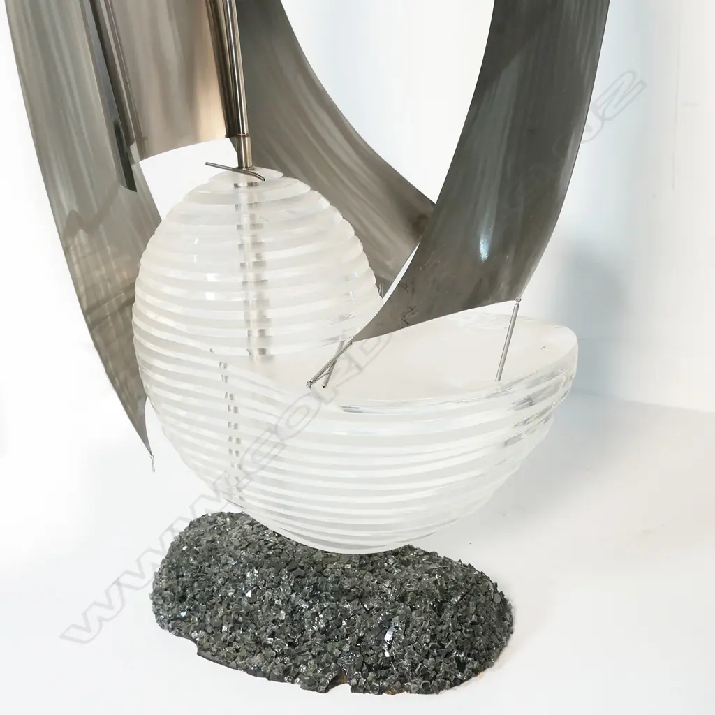 ABSTRACT SAIL BOAT MODEL BY J G BORROWS, CHIPPED STONE BASE, H.1200mm Image 1++
