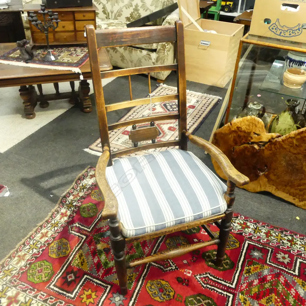 ANTIQUE LADDER BACK CHAIR w. CUSHION H.1100mm Image 1++