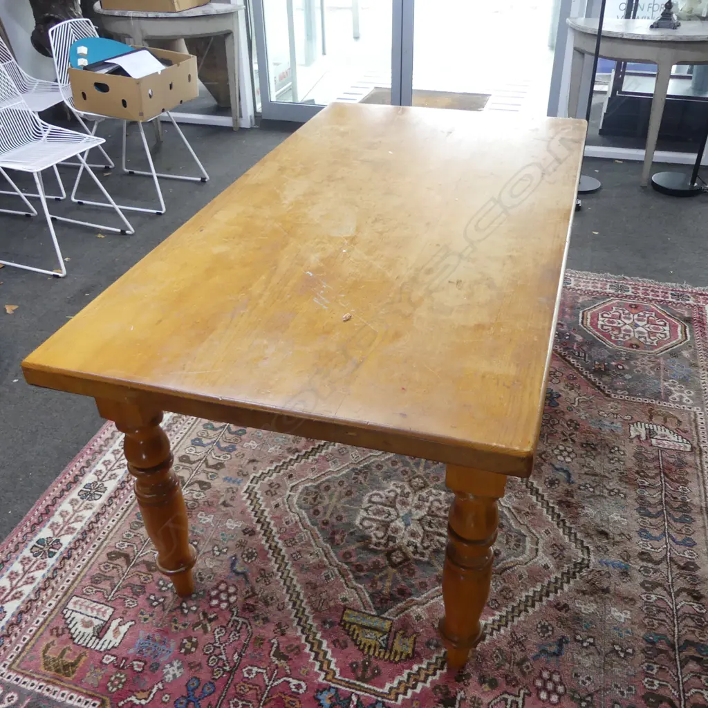 THICK KAURI PLANK TOP DINING TABLE. planks from 'floor joists Ex. The Old Customs House Annex 1885'.850 x 1585mm Image 1++