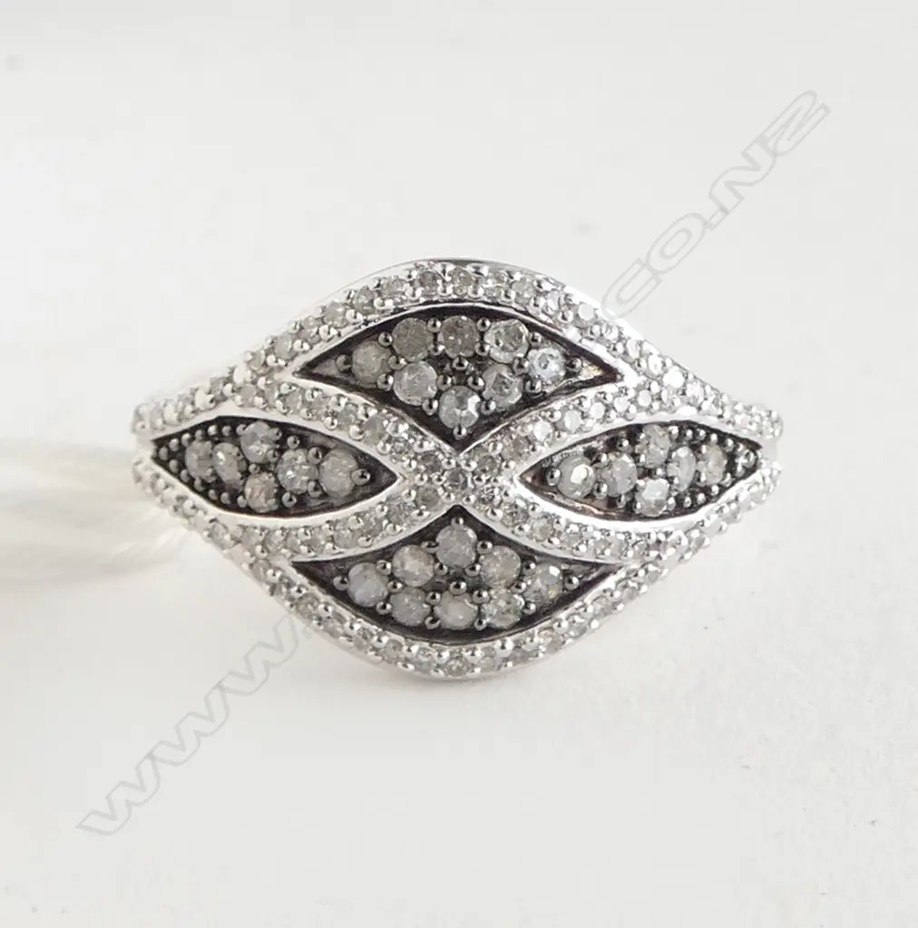 SILVER TWO TONE DIAMOND RING D=0.55ct SIZE P Image 1++