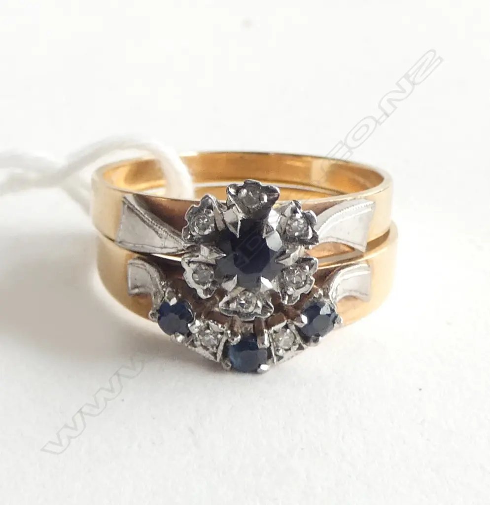PR 9ct GOLD SAPPHIRE & DIAMOND COMPANION RINGS 5gms SIZE Q Image 1++