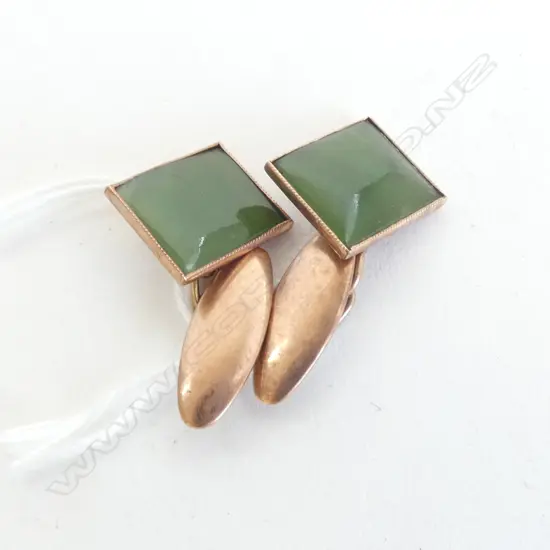 PR 9CT GREENSTONE CUFFLINKS, 5.8grms