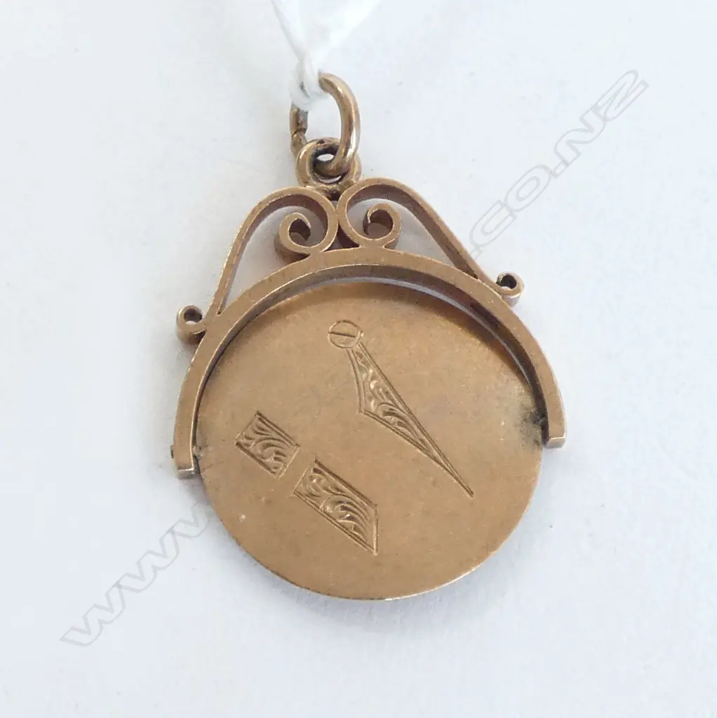9ct rose GOLD MASONIC FOB SPINNER 3.2grms Image 1++