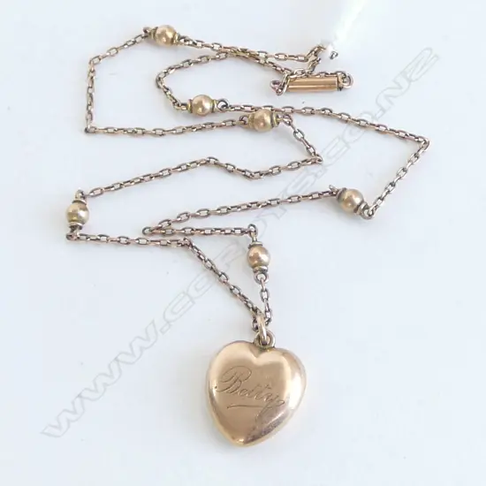 9ct GOLD HEART PENDANT NECKLACE bead detail L.380mm 4.69gms