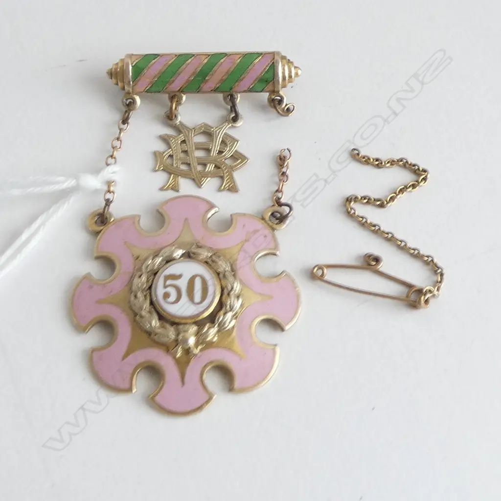 9ct GOLD & ENAMEL '50' LODGE TYPE PENDANT MEDALLION 14gms Image 1++