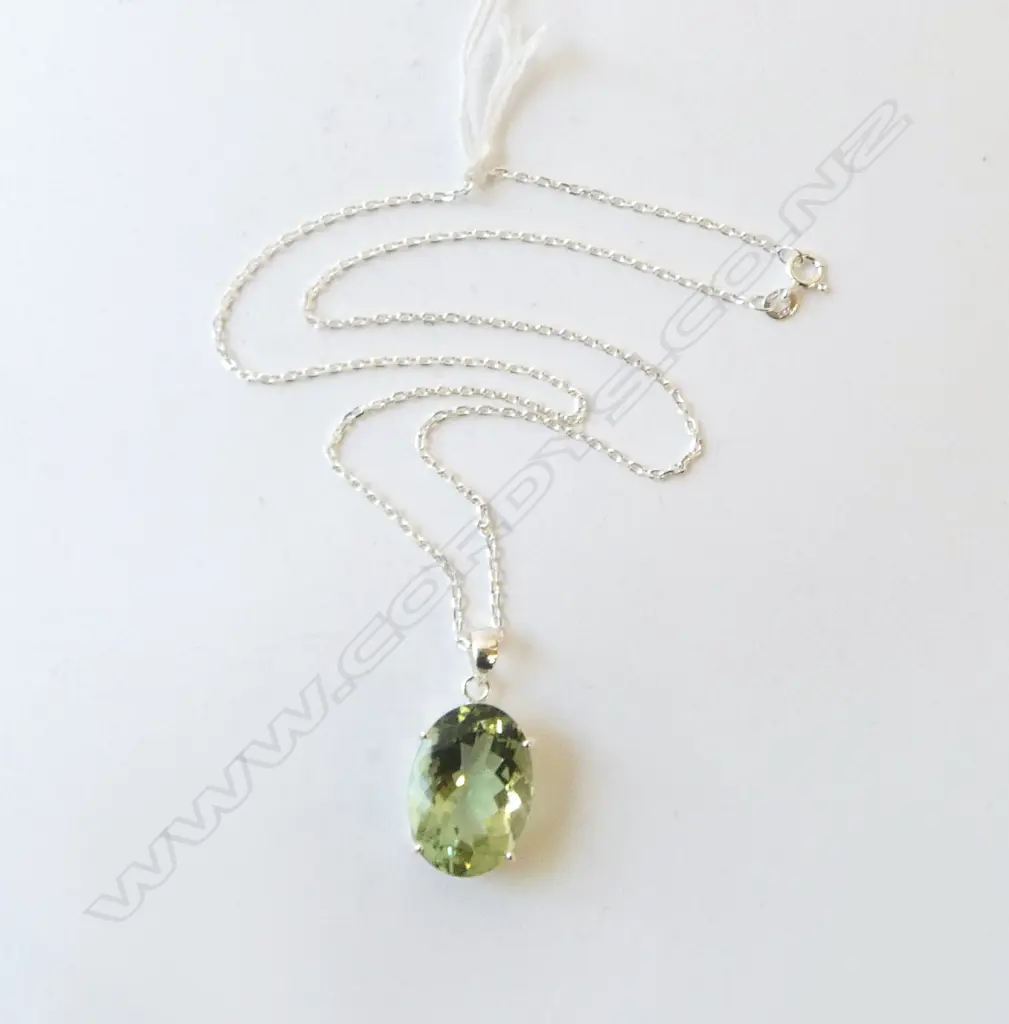 SILVER SET PRESIOLITE (GRN AMETHYST) PENDANT on SILVER CHAIN Image 1++