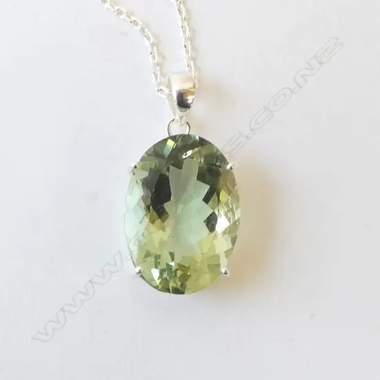 SILVER SET PRESIOLITE (GRN AMETHYST) PENDANT on SILVER CHAIN
