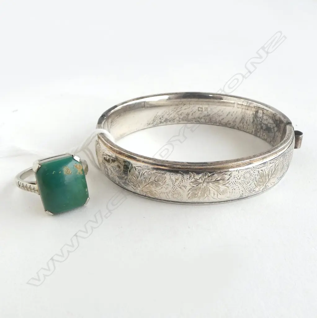 S/SILVER BRACLET & TOURQUOISE RING  26G  Image 1++