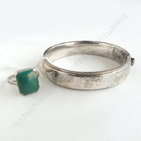 S/SILVER BRACLET & TOURQUOISE RING  26G 