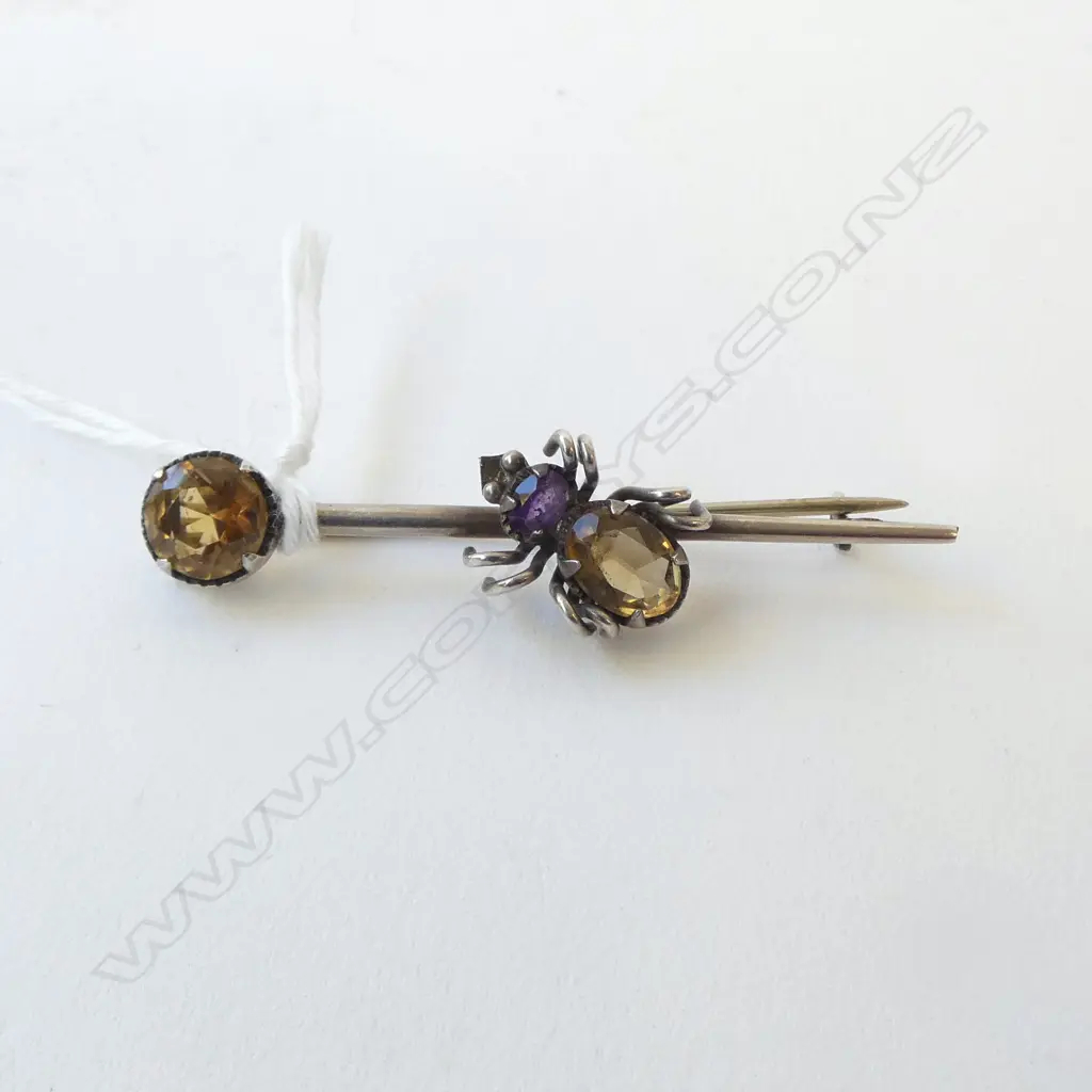 SILVER CITRINE & AMETHYST SPIDER BROOCH W.50mm Image 1++