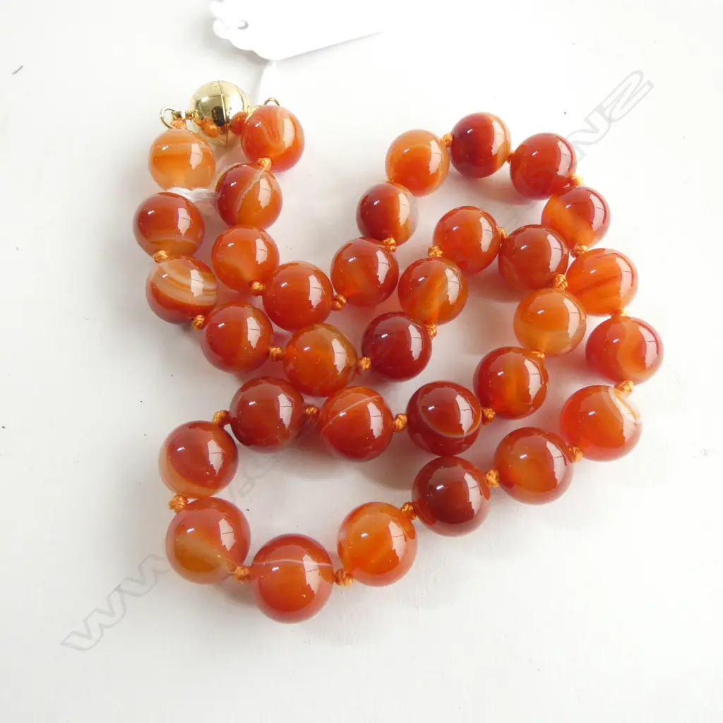 CARNELIAN HANDKNOTTED BEAD NECKLACE 480mm Image 1++