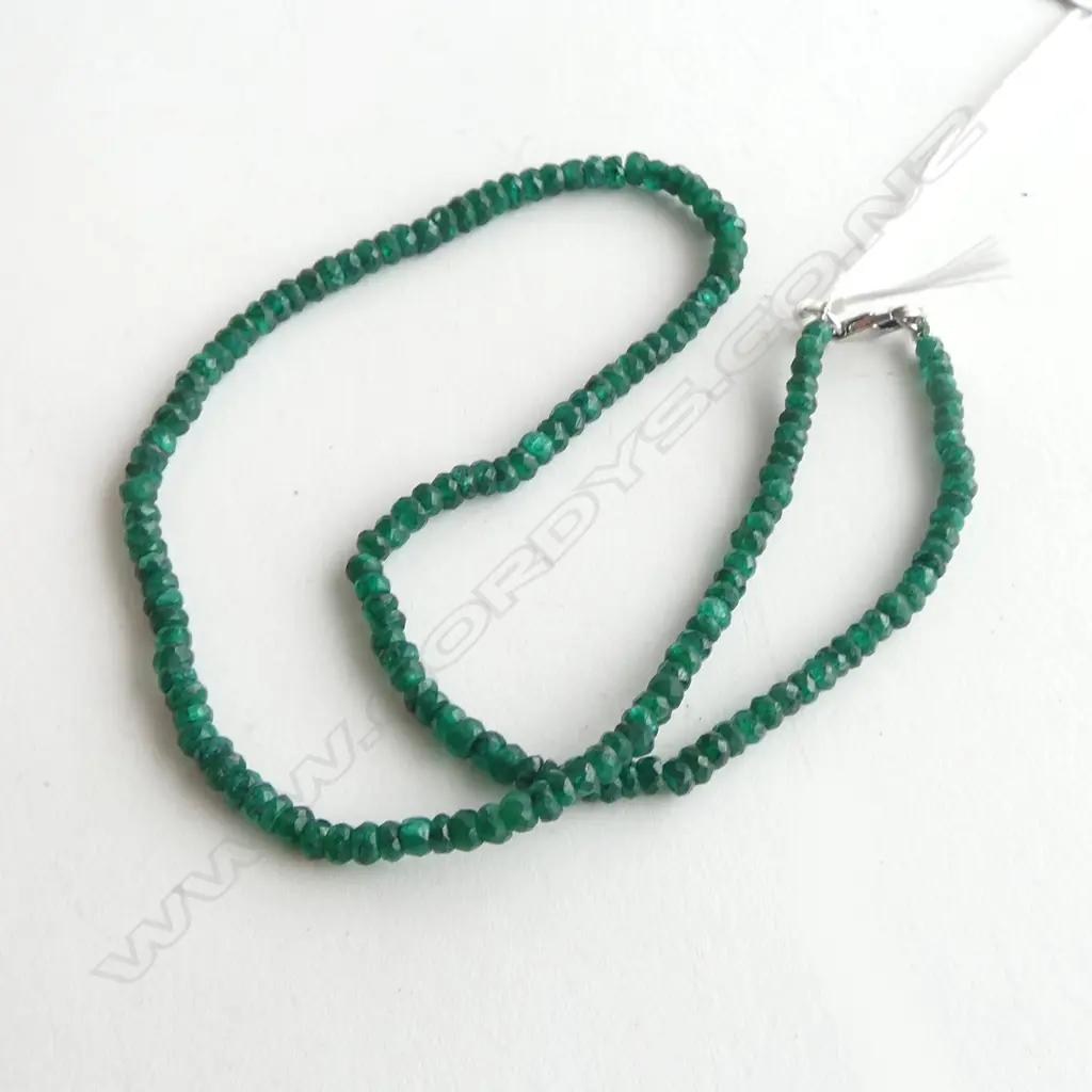EMERALD FACETED BEAD NECKLACE w SILVER LOCK, L.460mm Image 1++