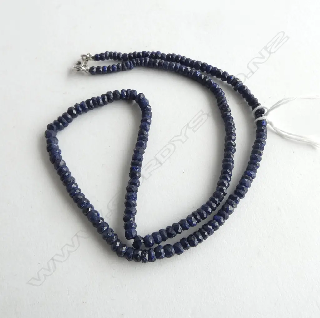 BLUE SAPPHIRE FACETED BEAD NECLACE w SILVER CLASP, L.460mm Image 1++