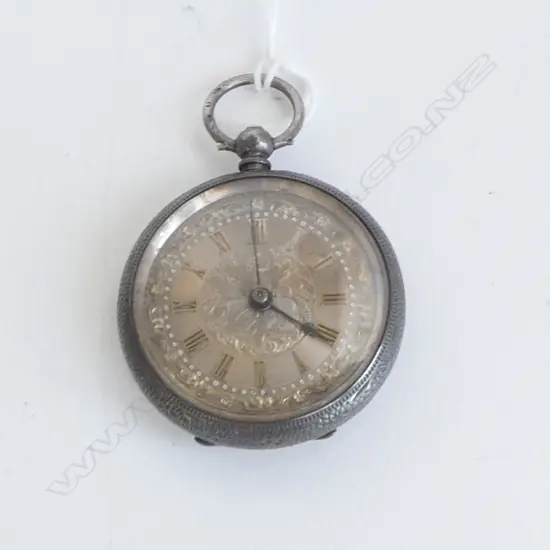 SILVER LATE 19thC ENGRAVED SILVER FOB WATCH open face mid size 