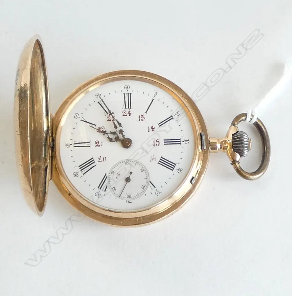 Gold plate POCKET WATCH 'REMONTOIR ANCRE LIGNE DROITE 15 RUBIS' Image 1++