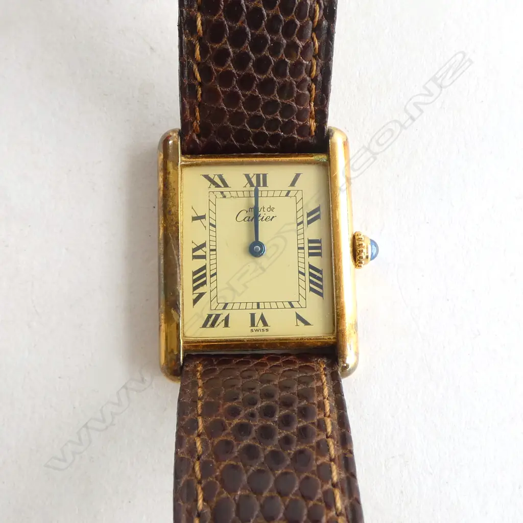 LADIES CARTIER WRISTWATCH, 925 GOLD PLATED (some discolouration to plate) original box and certificate of authentication Image 1++