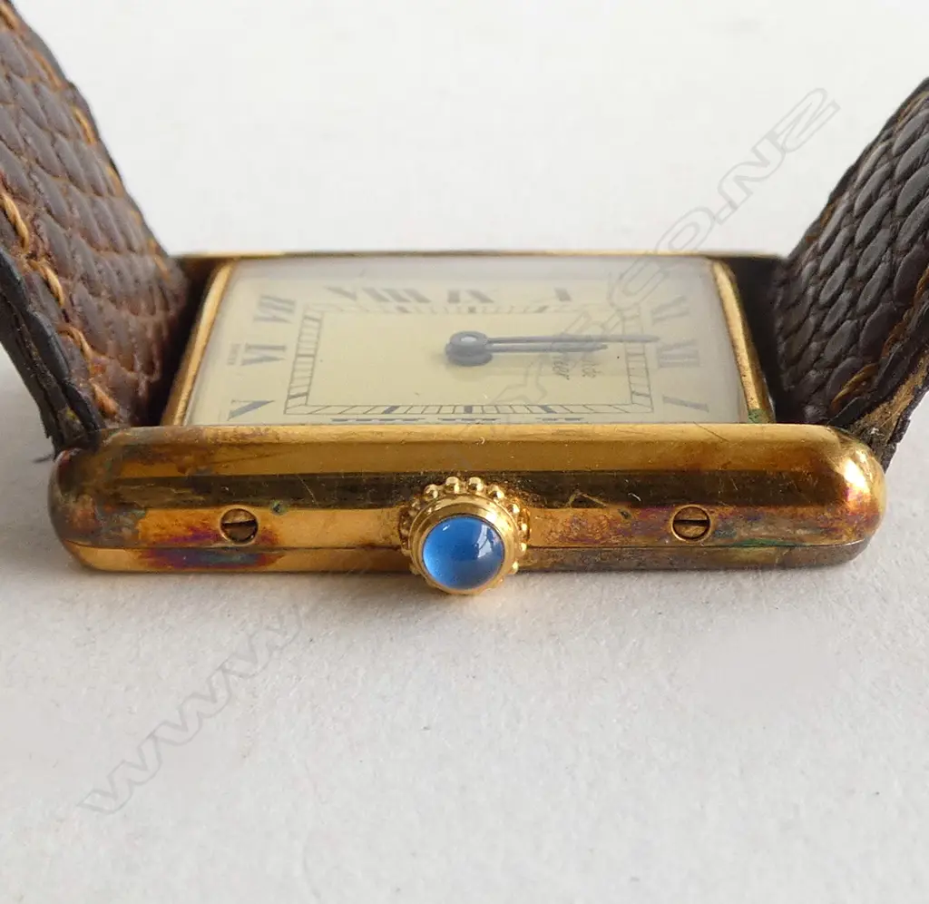 LADIES CARTIER WRISTWATCH, 925 GOLD PLATED (some discolouration to plate) original box and certificate of authentication Image 1++