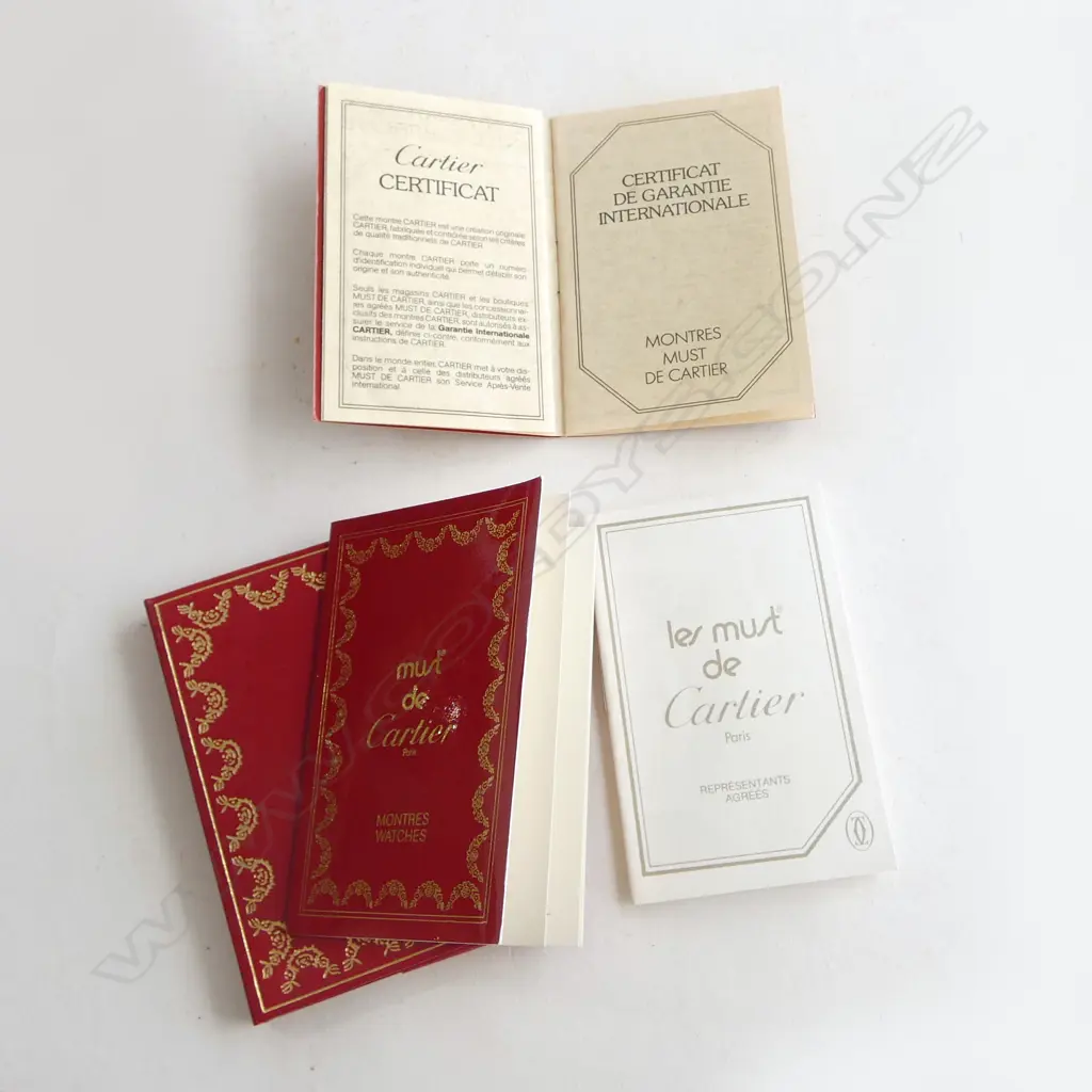 LADIES CARTIER WRISTWATCH, 925 GOLD PLATED (some discolouration to plate) original box and certificate of authentication Image 1++