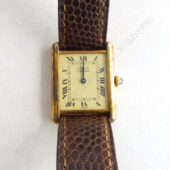 LADIES CARTIER WRISTWATCH, 925 GOLD PLATED (some discolouration to plate) original box and certificate of authentication