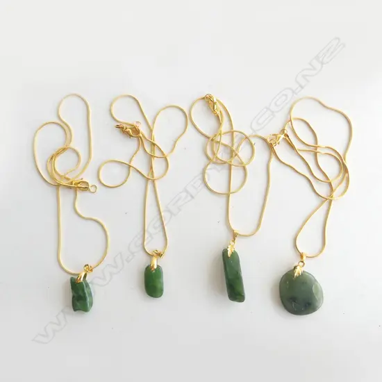 4 GP GREENSTONE PENDANT NECKLACES