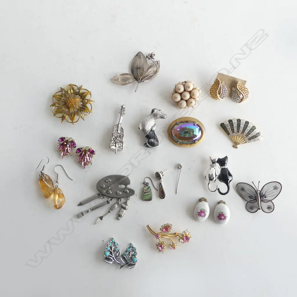 ASST. COSTUME BROOCHES & EARRINGS Image 1++