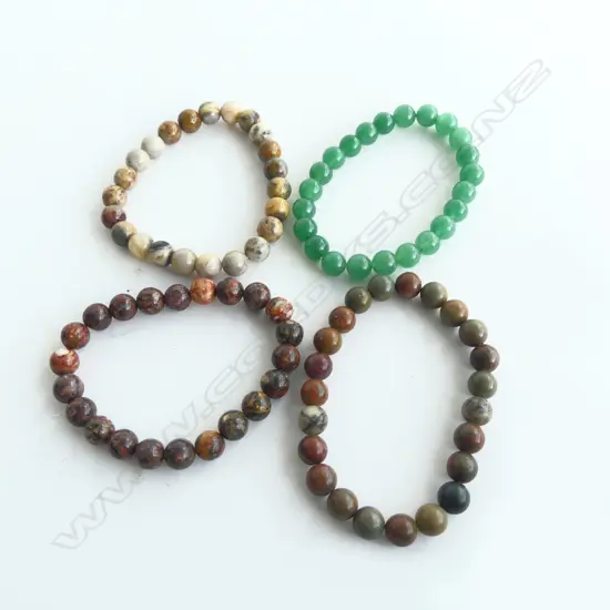 4 AGATE BEAD BRACELETS