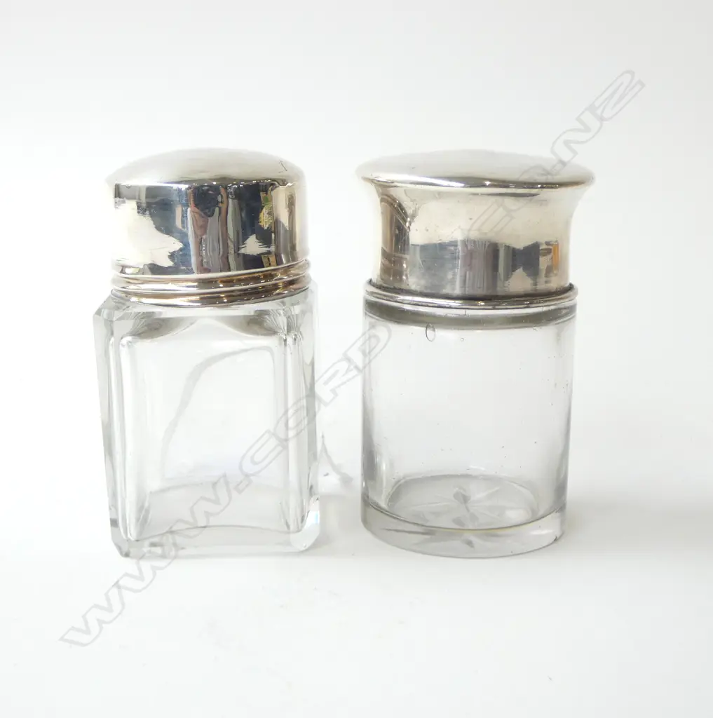 TWO STG SILVER LIDDED VANITY JARS BIRMINGHAM 1919 & 1925, H.80MM Image 1++