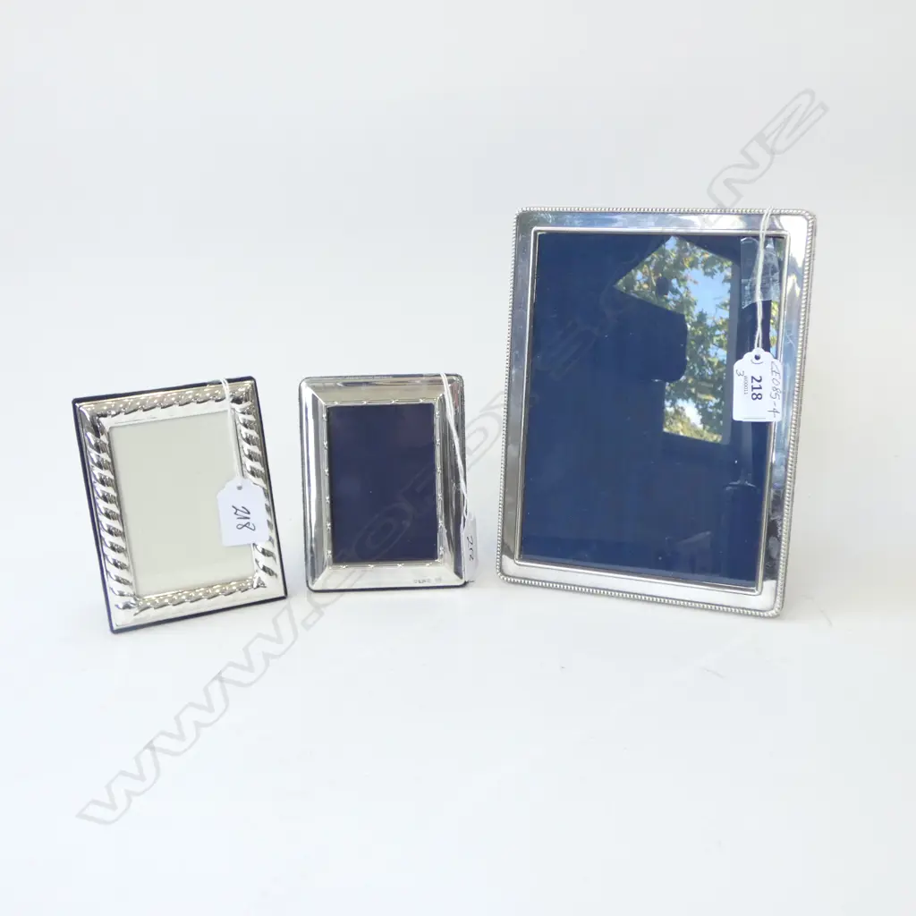 TWO STG SILVER PHOTO FRAMES (hallmarked) & ONE S/PLATE, H.200 x 150/120 X 90/120 x 90mm  Image 1++