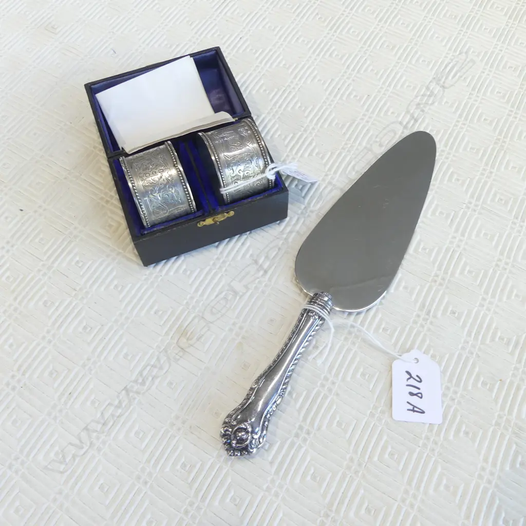 PR CASED STG SILVER NAPKIN RINGS, 47grms + STG HANDLED CAKE SERVER Image 1++