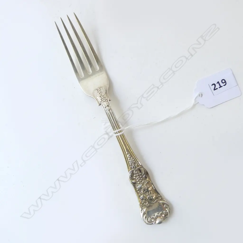 VICTORIAN SILVER BERRY FORK fancy cast & chased decoration L1845 by Samuel Hayne & Dudley Cater 57.7gms Image 1++