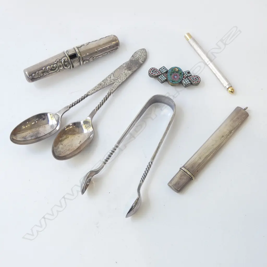 6 PCES STG SILVER INCL. PAPER KNIFE & CORKSCREW + MICRO MOSAIC BROOCH Image 1++