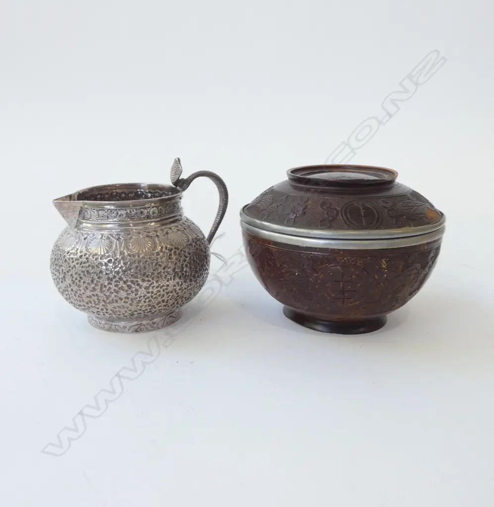 BURMESE / INDIAN SILVER? JUG 125grms + ORIENTAL LIDDED CONTAINER Image 1++