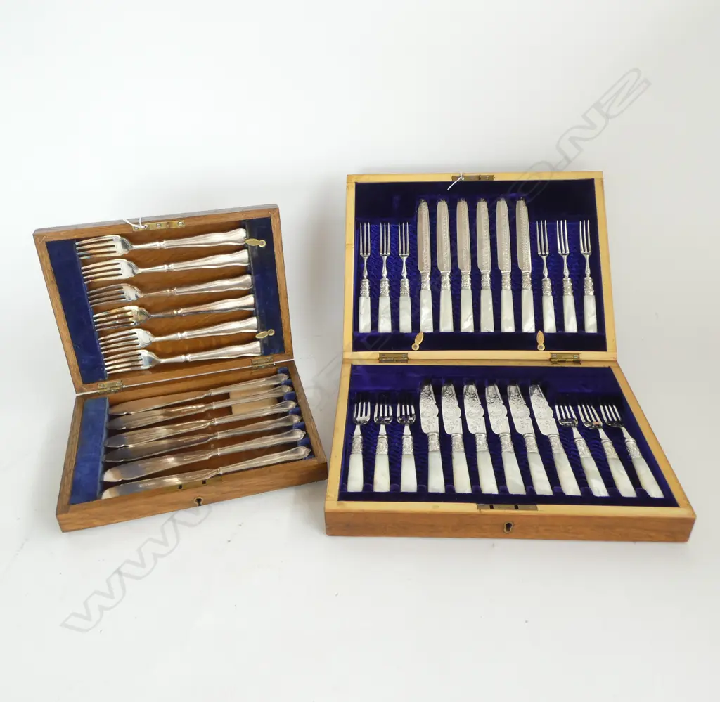 6 PLACE MOP HANDLED FISH SET & SILVER PLATED ONE  Image 1++