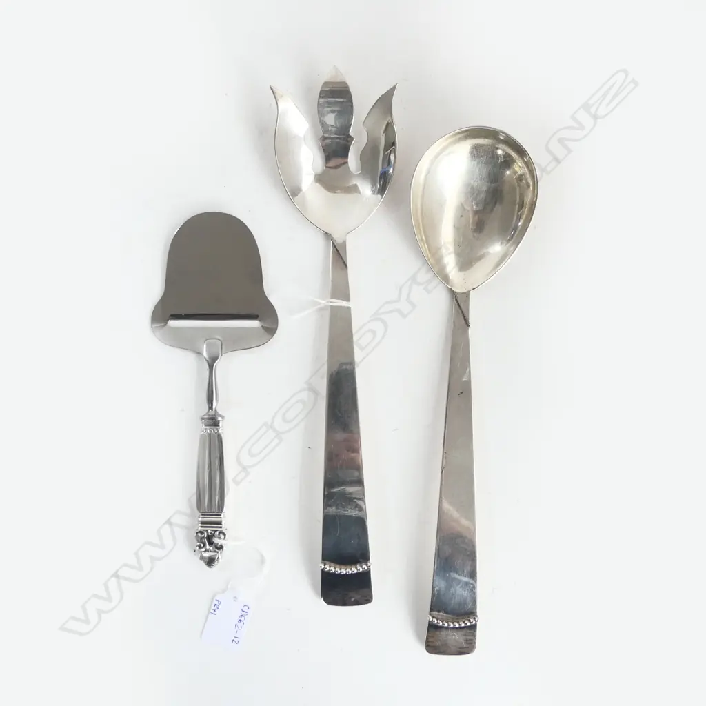 DANISH STG SILVER HANDELED CHEESE SLICE, PR MID-CENTURY SILVER PLATED SERVERS,  Image 1++