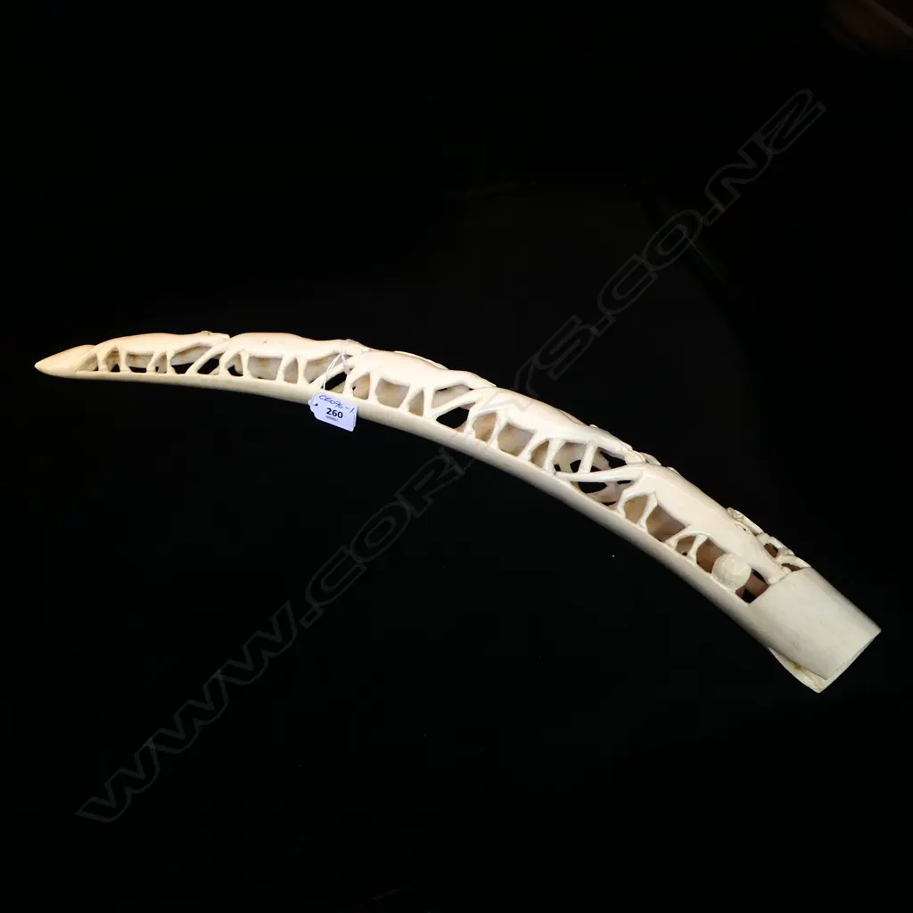 AFRICAN CARVED IVORY TUSK various animals L.620mm Image 1++
