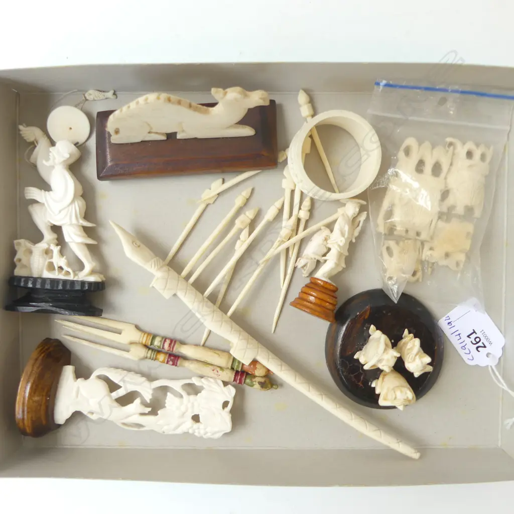 COLLECTION 10 CARVED IVORY & BONE PCS LARGEST 200MM Image 1++